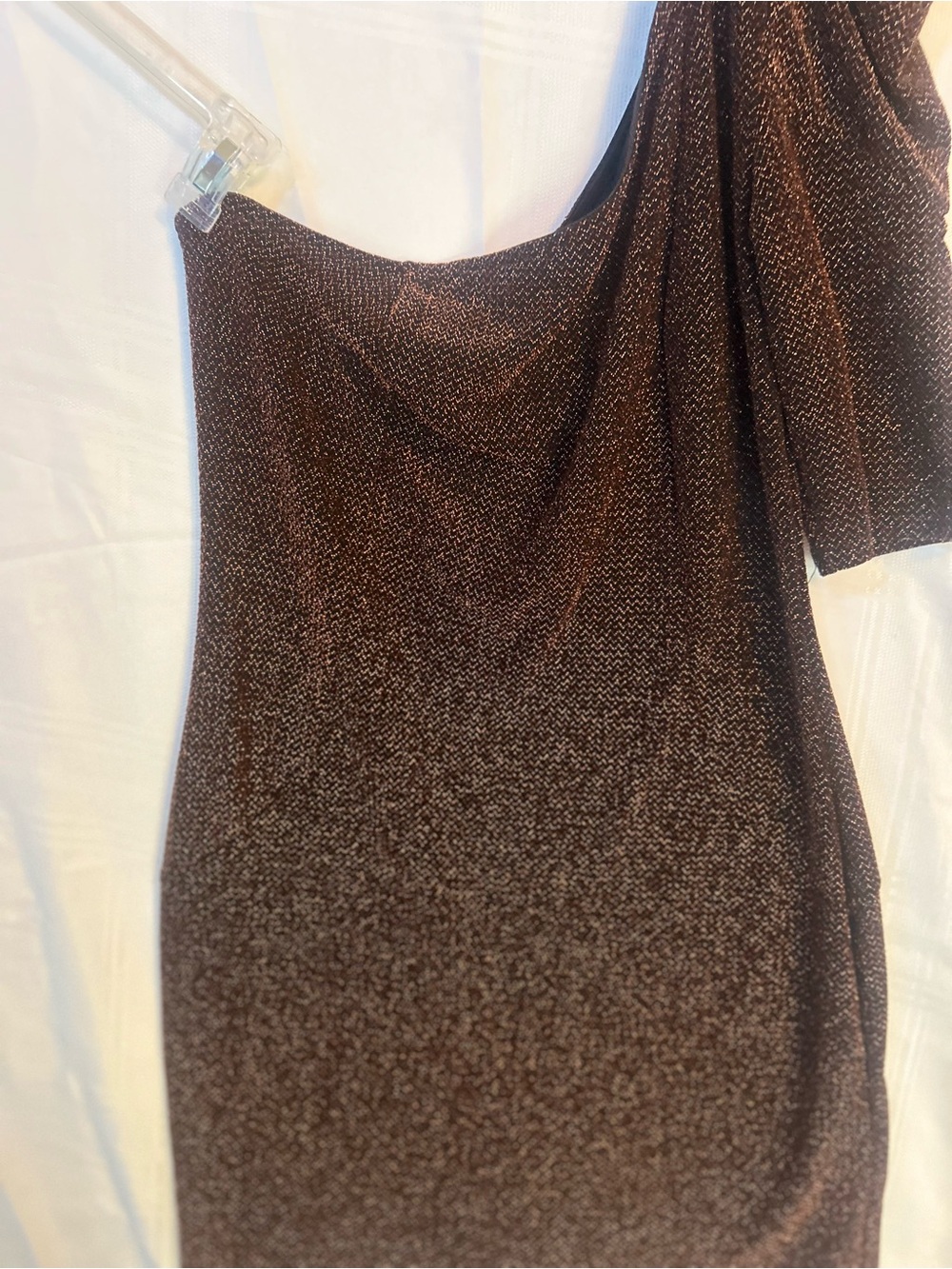 Plus size Mystic One-Shoulder Metallic Bronze Brown Mini Dress 2X